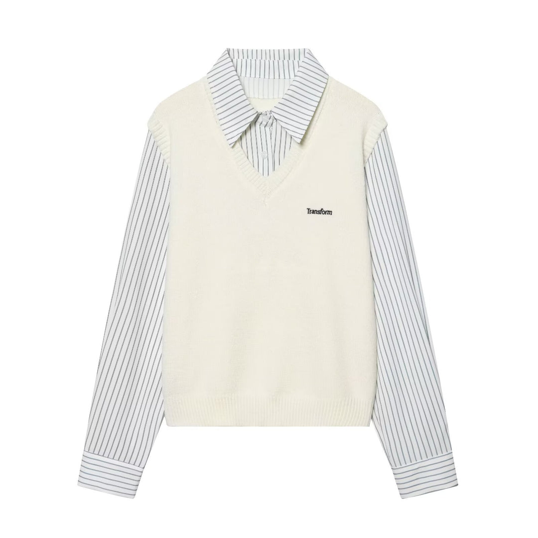 Damen Lagenlook-Hemd mit V-Ausschnitt Strickweste Echo Archiv
