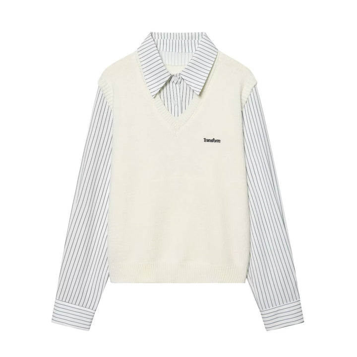 Damen Lagenlook-Hemd mit V-Ausschnitt Strickweste Echo Archiv