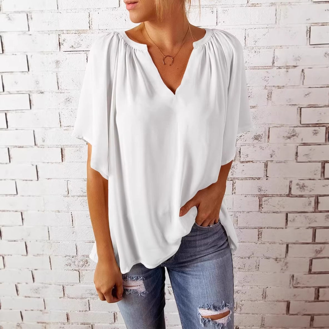 Damen lockeres Blusenshirt mit V-Ausschnitt und luftigen Ärmeln Echo Archiv