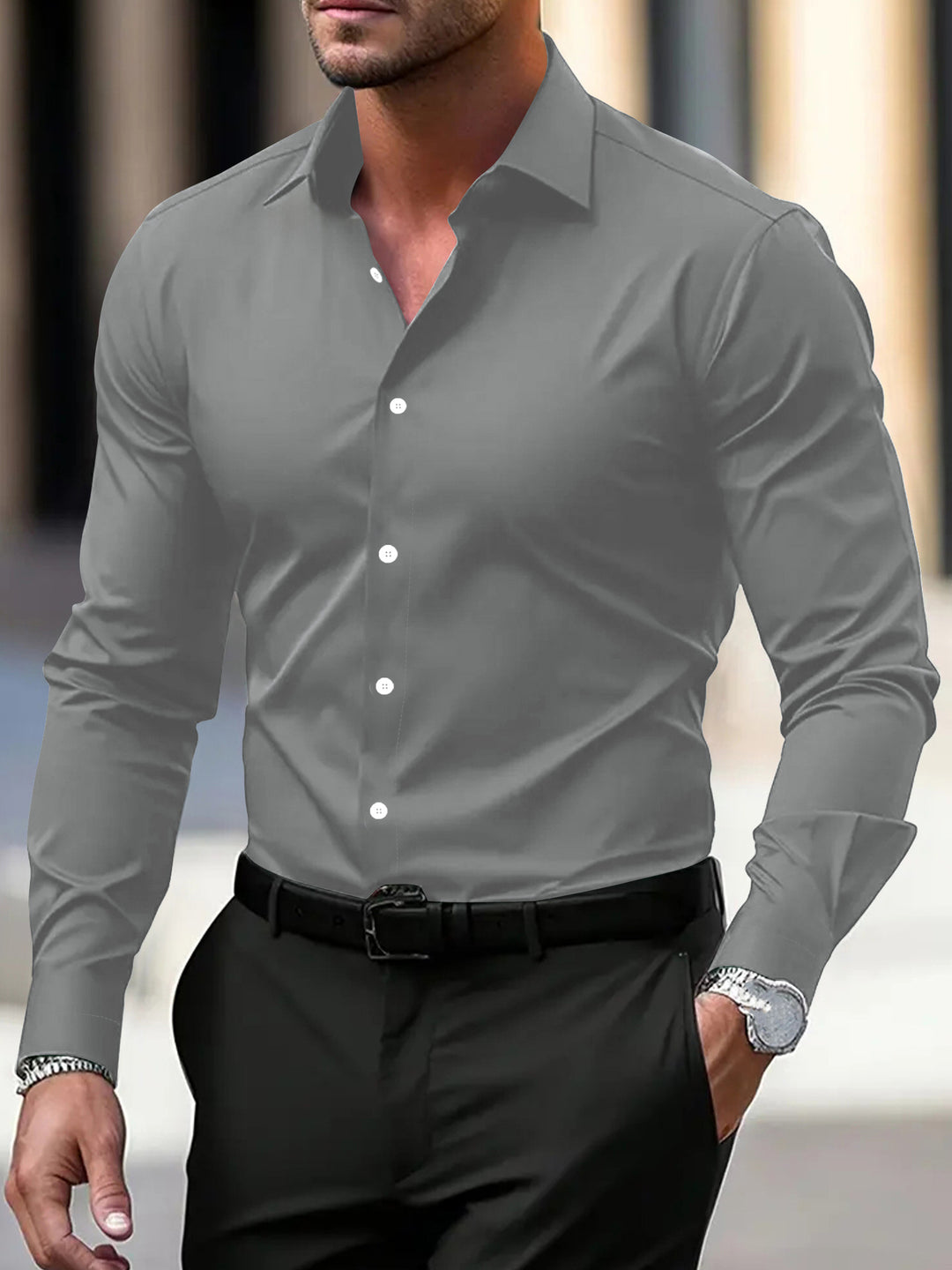 Herren-Businesshemd mit langen Ärmeln, Slim-Fit, Echoarchiv
