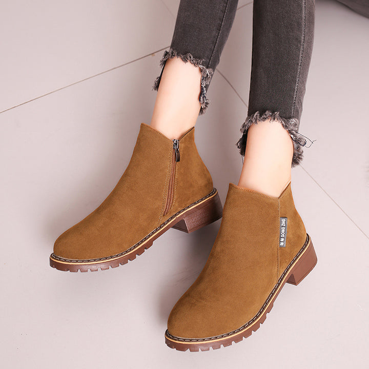 Damen nan knöchelhohe Velourslederimitat-Stiefelette mit robuster Traktorsohle und Komfortabsatz Echo Archiv