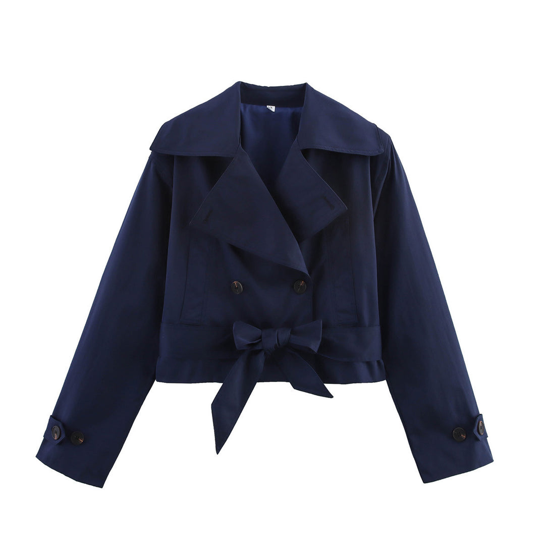 Damen nan kurz geschnittene Trenchjacke mit weitem Revers, doppelreihiger Knopfleiste und Schleifenbund Echo Archiv