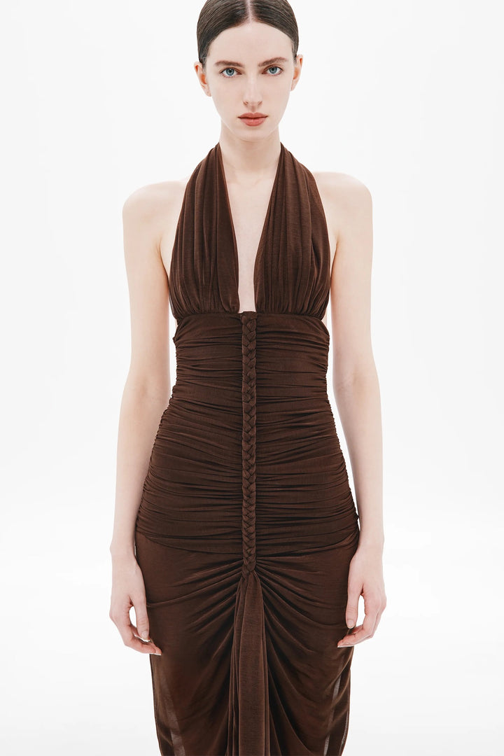 Damen elegantes trägerloses Abendkleid mit raffiniertem Drapé und tiefem Ausschnitt Echo Archiv