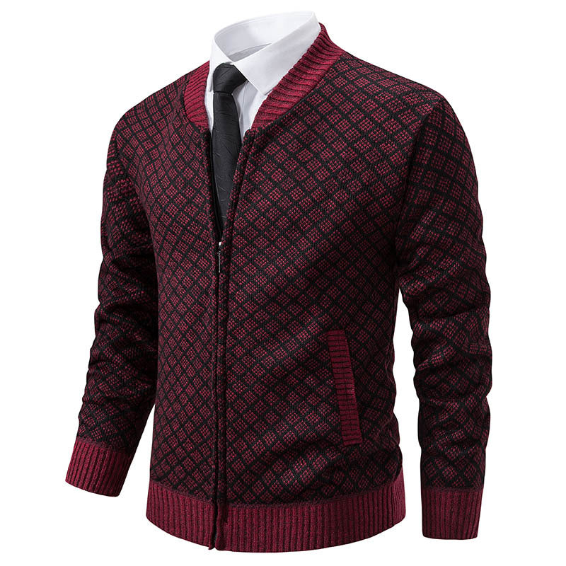 Herren Strick-Zipjacke mit feinem Jacquard‑Muster, durchgehendem Reißverschluss und geripptem Saum Echo Archiv