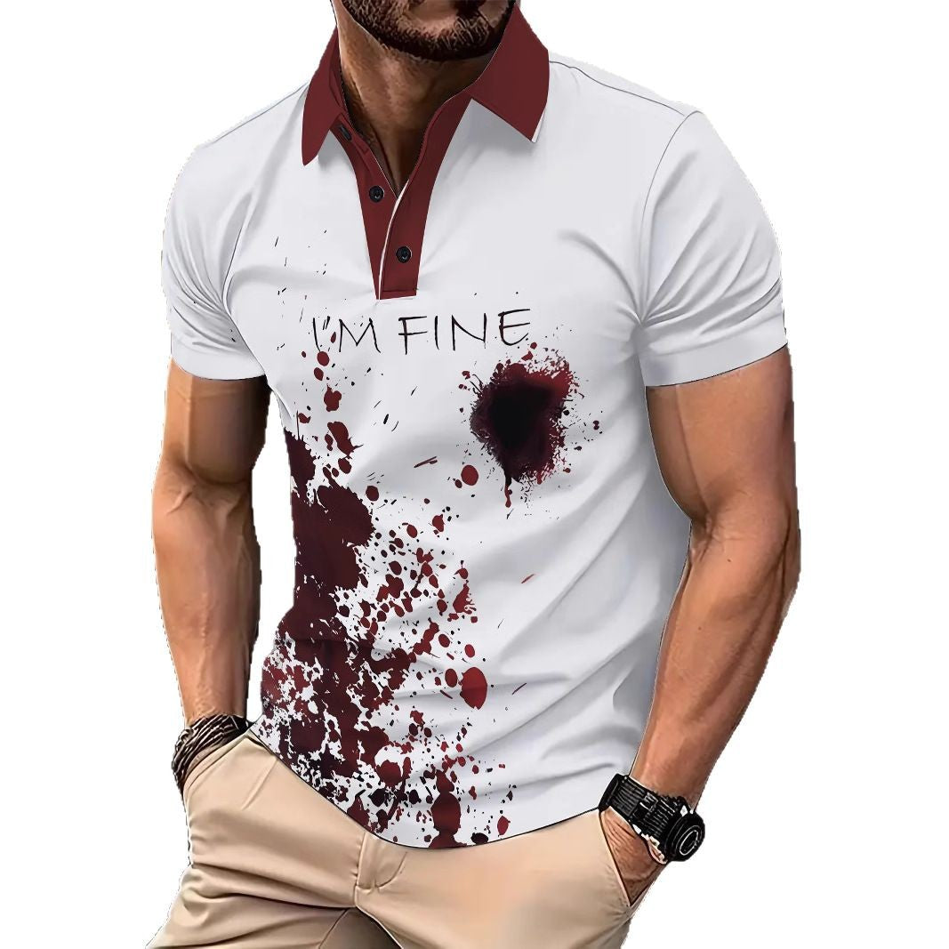 Herren Poloshirt mit künstlerischem Blutfleck-Design Echoarchiv