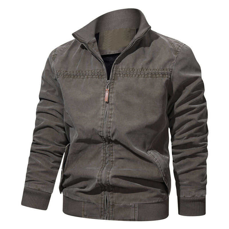 Herren Baumwoll-Canvas Zip‑Blouson im Vintage‑Look mit strukturiertem Stehkragen und Rippbündchen – Taviero