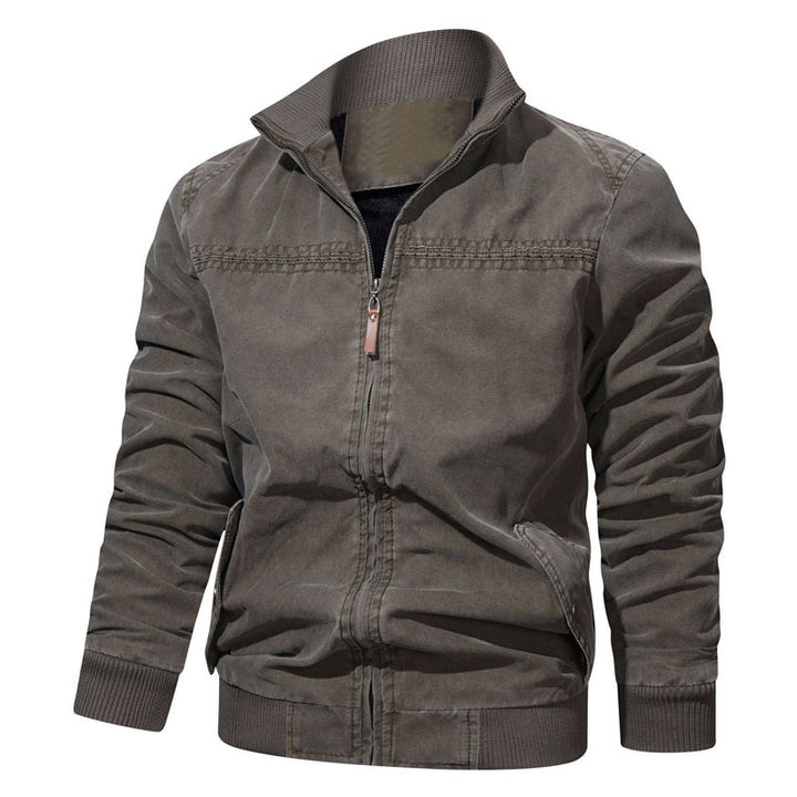 Herren Baumwoll-Canvas Zip‑Blouson im Vintage‑Look mit strukturiertem Stehkragen und Rippbündchen – Taviero