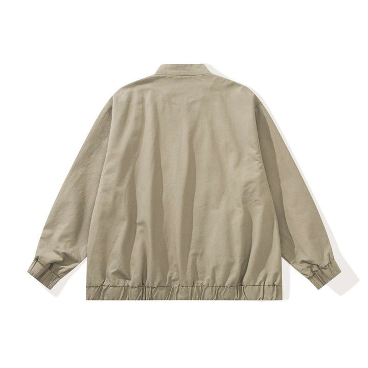 Unisex Kastig geschnittene Canvas‑Zipjacke mit Stehkragen, Tunnelzugsaum und Utility‑Taschen Echoarchiv
