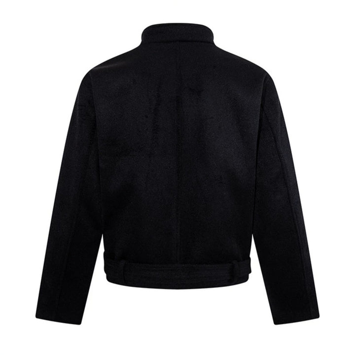 Herren Kurze Wollmix‑Jacke mit Stehkragen, durchgehender Knopfleiste und Taillengürtel Echoarchiv