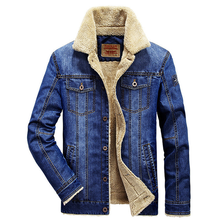 Herren Jeansjacke im Worker‑Look mit Stehkragen, Brustpattentaschen und Ziernähten – Denvaro