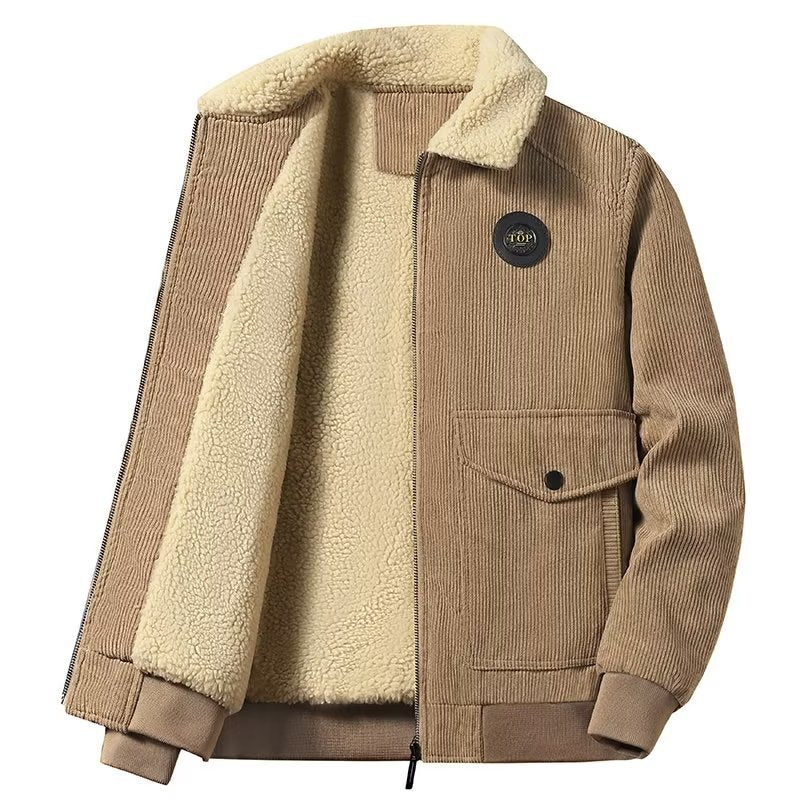Herren Cord-Workerjacke mit Teddyfutter, Reißverschluss und Pattentasche Echoarchiv