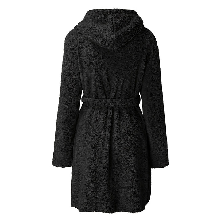 Damen Kuscheliger Fleece-Bademantel mit Kapuze und praktischen Taschen Echoarchiv