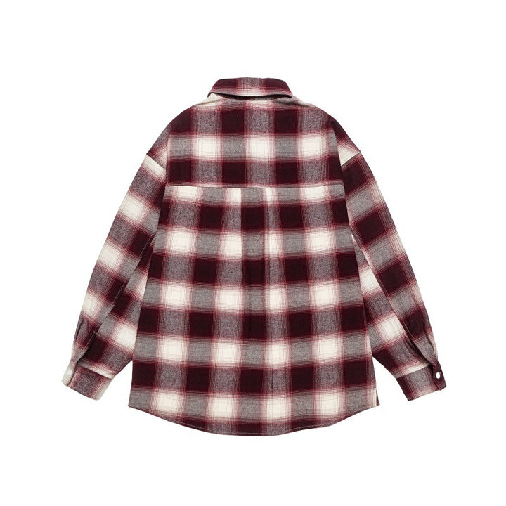 Unisex Karo-Flanell-Hemdjacke im Oversize-Kastenschnitt mit abgerundetem Saum Echoarchiv