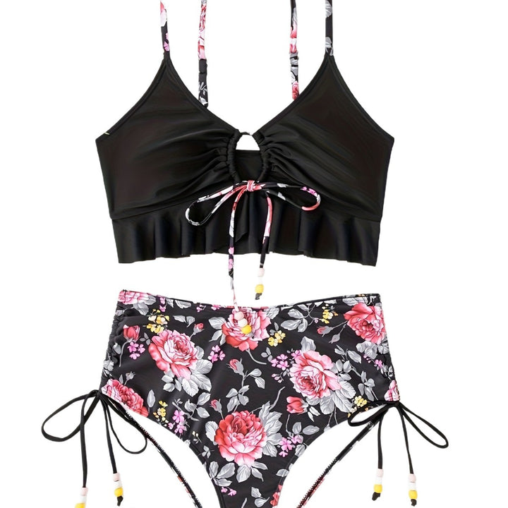 Damen Bikini-Set mit verspieltem Blumenmuster und seitlichem Bindeband Echo Archiv