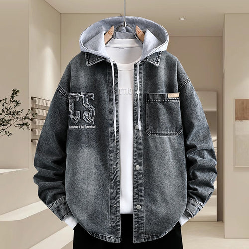 Herren lässige Denim-Hemdjacke mit abnehmbarer Kapuze und modernen Details Echoarchiv