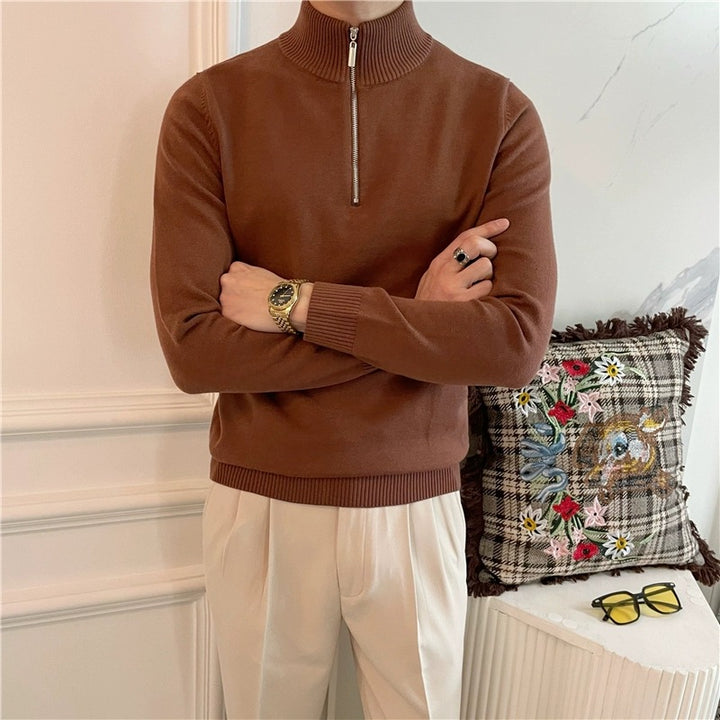 Herren Eleganter Pullover mit Stehkragen und Reißverschluss Echoarchiv