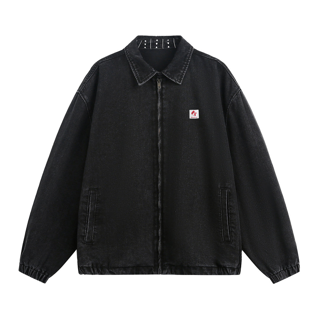 Unisex Oversize Vintage-wash Denim-Jacke mit Kentkragen, Reißverschluss und elastischem Saum Echo Archiv