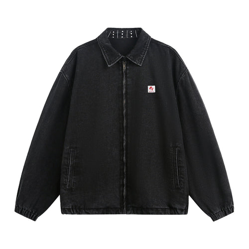 Unisex Oversize Vintage-wash Denim-Jacke mit Kentkragen, Reißverschluss und elastischem Saum Echo Archiv