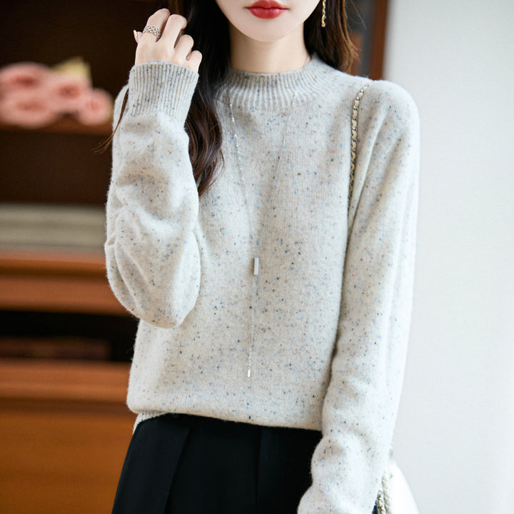 Damen Mélange-Feinstrickpullover mit kurzem Stehkragen und lockerer Silhouette Echoarchiv