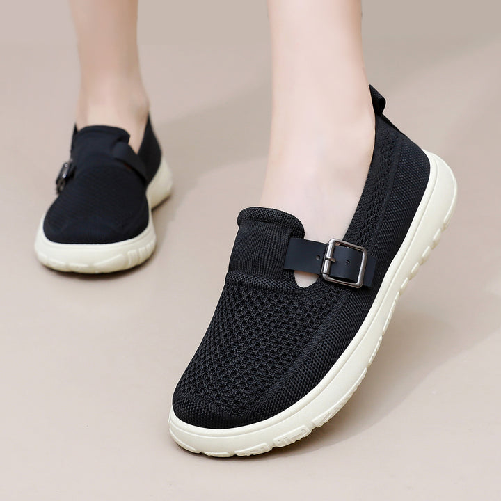 Damen nan atmungsaktiver Strick-Slip-On mit verstellbarer Metallschnalle und federnder Leicht-EVA-Sohle Echo Archiv