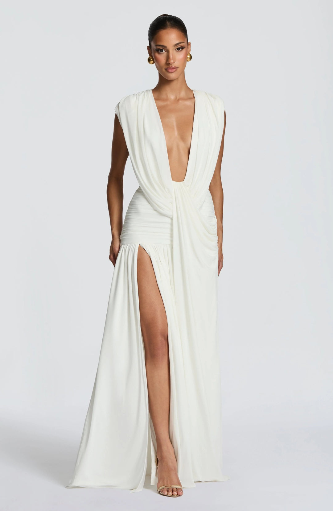 Damen Elegantes tief ausgeschnittenes Abendkleid mit Raffung Echo Archiv