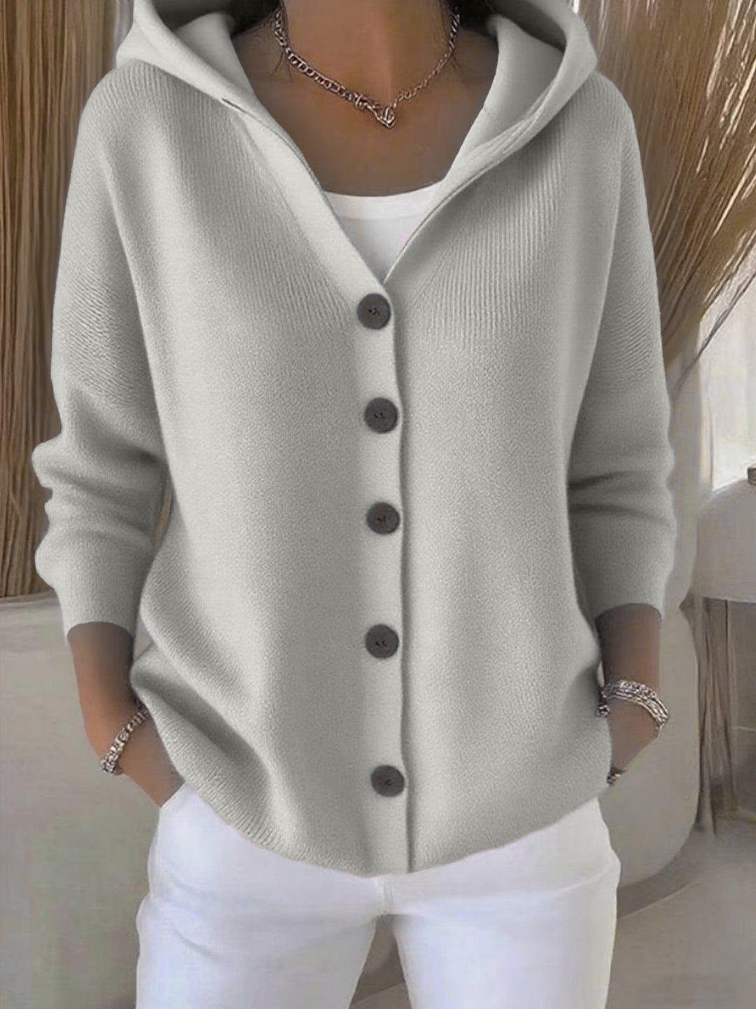 Damen nan Kapuzen-Cardigan mit Knopfleiste und lässiger Oversize-Passform Echo Archiv