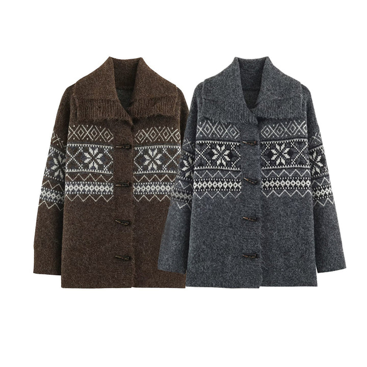 Damen Norwegisch gemusterter Wollmix-Dufflecoat mit Schalkragen und Knebelverschlüssen Echoarchiv