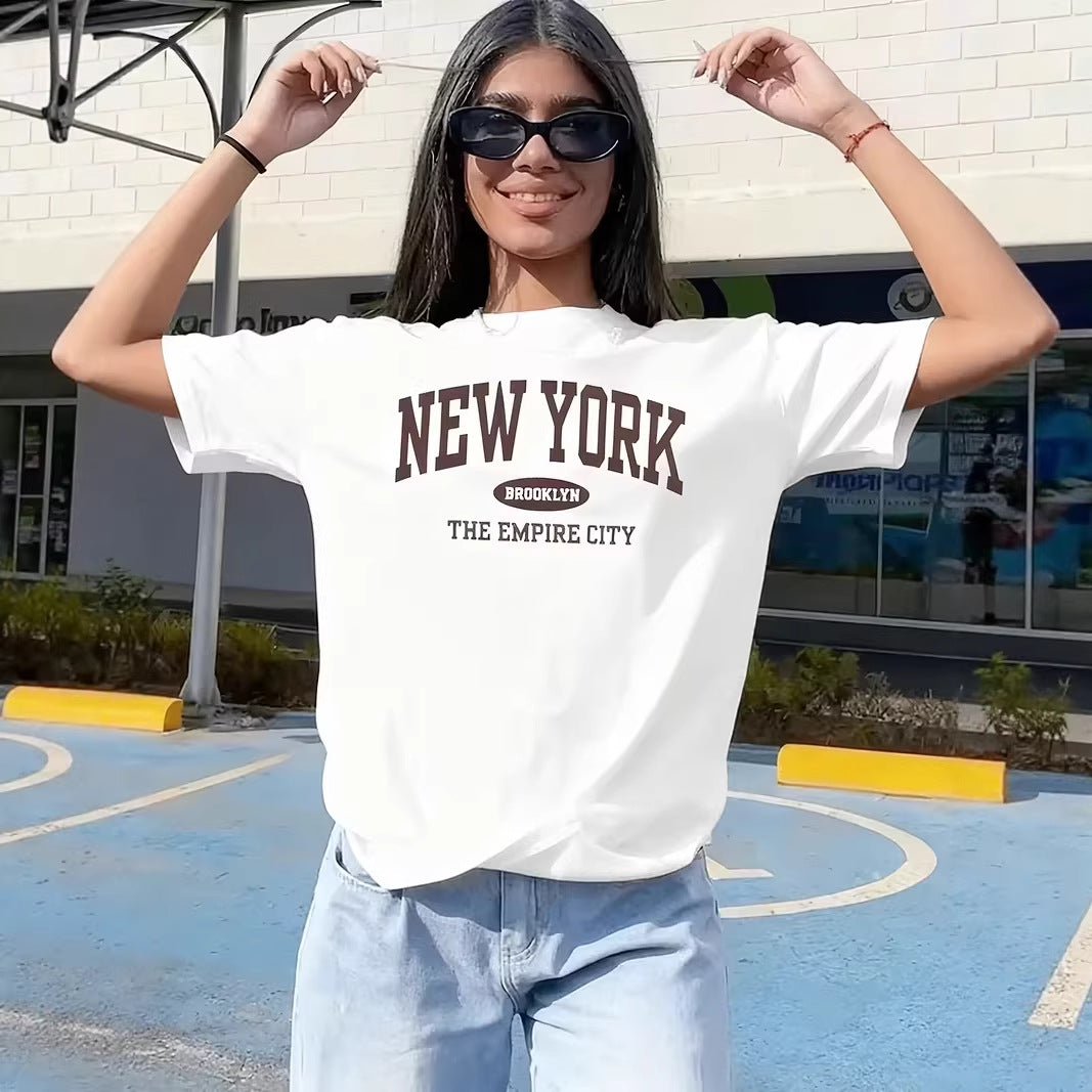 Damen lässiges Oversize T-Shirt mit New York Schriftzug Echo Archiv