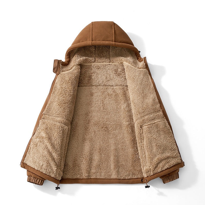 Herren Kapuzen-Fleecejacke mit Teddy-Innenfutter, durchgehendem Reißverschluss und winddichten Bündchen Echoarchiv