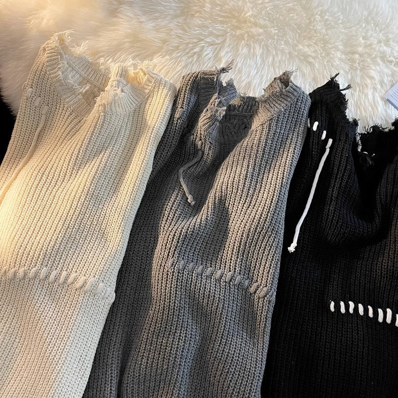 Herren lässiger Strickpullover mit fransigen Abschlüssen und asymmetrischem Design Echoarchiv