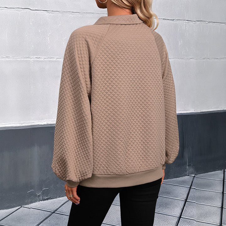 Damen Stepp-Polo-Sweatshirt mit Knopfleiste, Kängurutasche und Balloon-Ärmeln Echoarchiv
