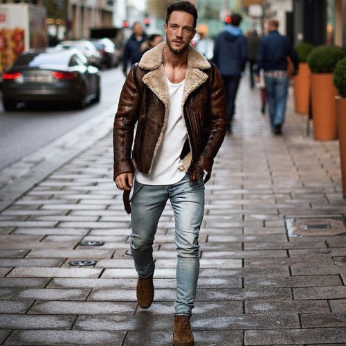 Herren Lederjacke mit schickem Kunstfellkragen Echoarchiv