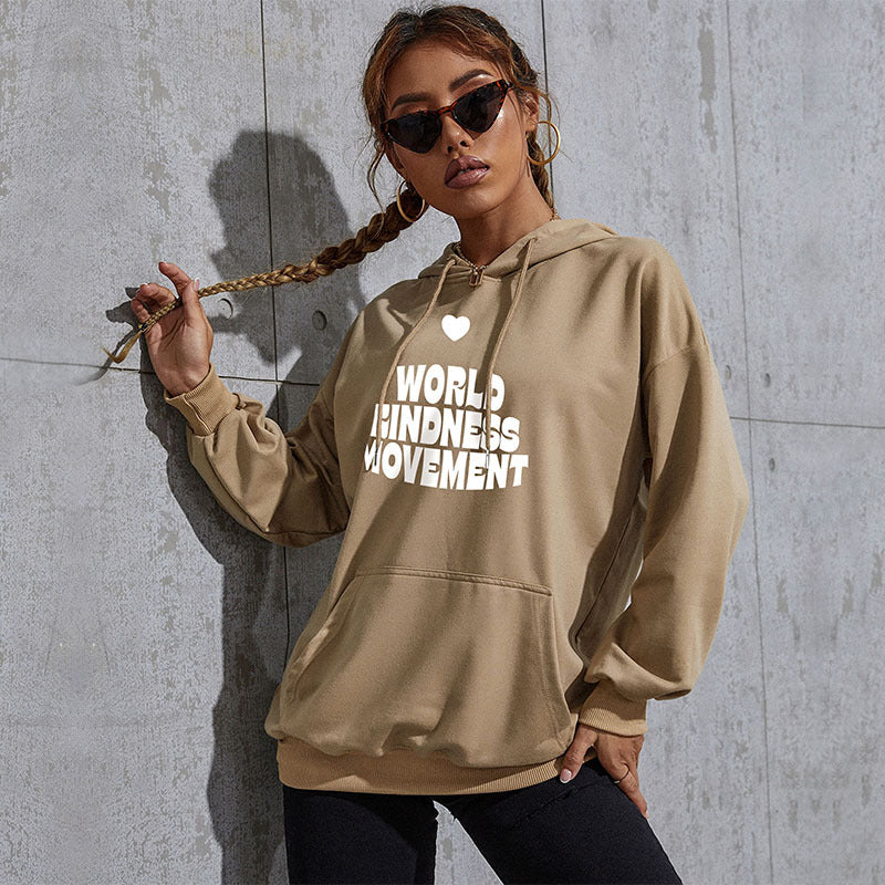 Damen Lässiger Oversize-Kapuzenpullover mit Statement-Print, Kängurutasche und Rippbündchen Echoarchiv