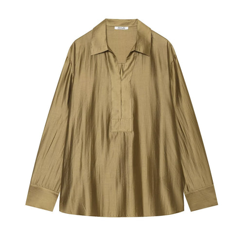 Damen Oversize Tunika Bluse aus schimmernder Crêpe‑Optik mit Hemdkragen und V‑Ausschnitt Echo Archiv