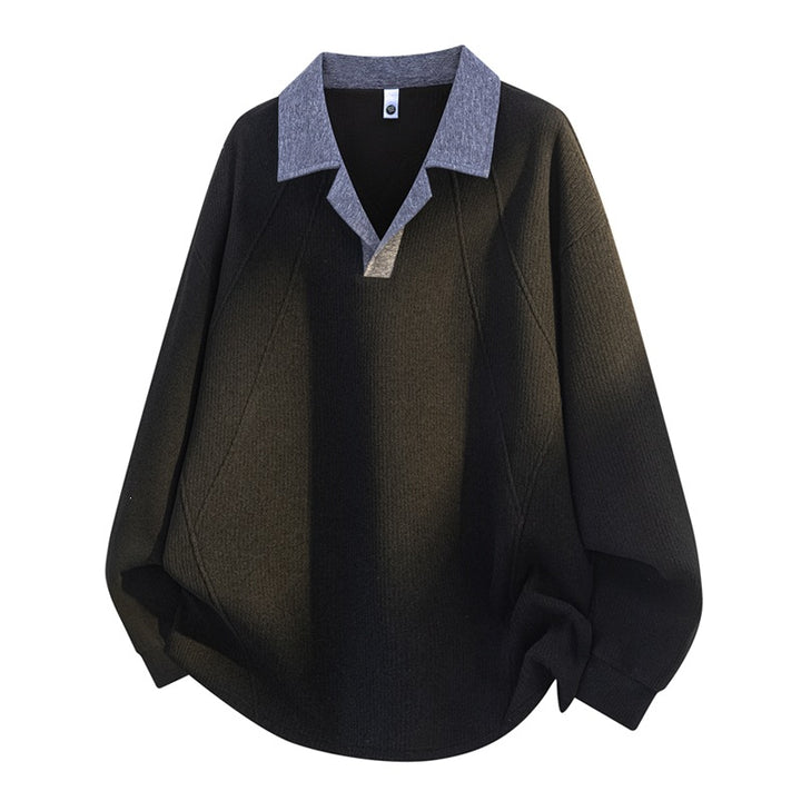 Unisex Oversize-Strickpullover mit kontrastierendem Polokragen und Halbsteg-Knopfleiste Echoarchiv