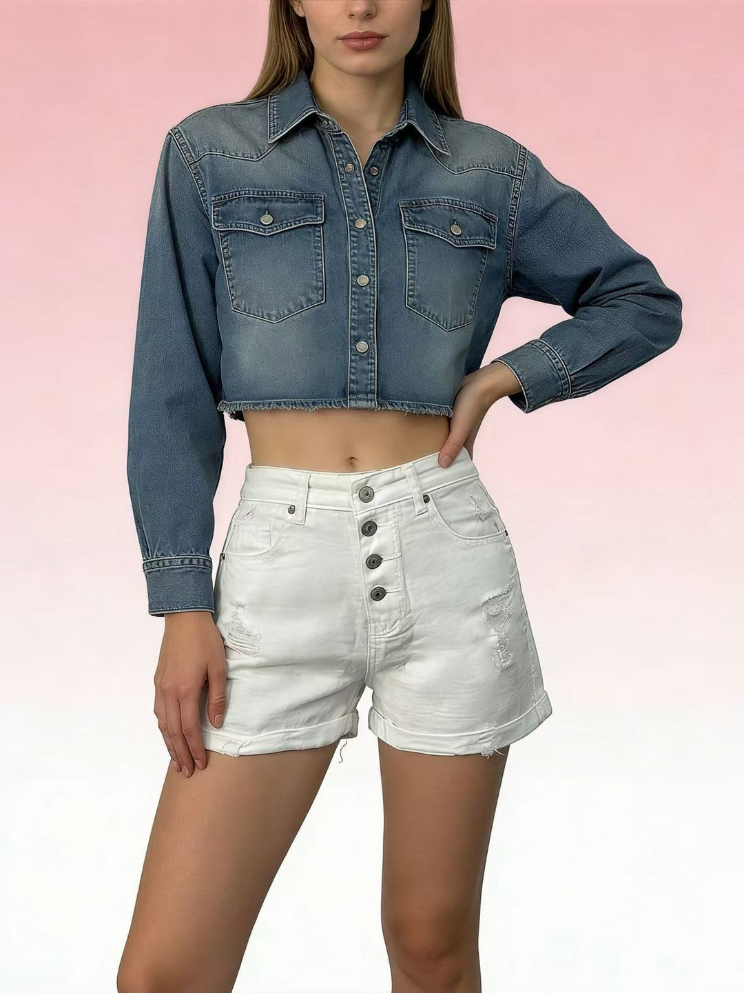 Damen cropped Denim-Jacke mit zwei Taschen Echo Archiv