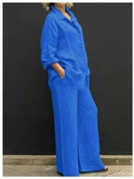 Damen Entspanntes Leinen-Set mit Oversize-Hemd und weiter Palazzo-Hose Echo Archiv