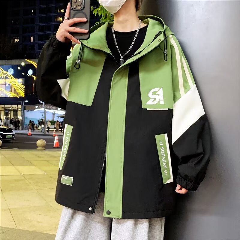Herren Colourblock-Utility-Outdoorjacke mit Kapuze, Kontraststreifen und verdecktem Reißverschluss Echoarchiv