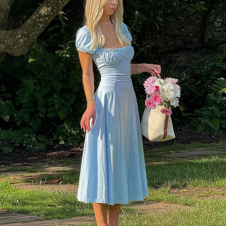 Damen Maxi-Kleid mit voluminösen Puffärmeln und elastischem Ausschnitt Echo Archiv