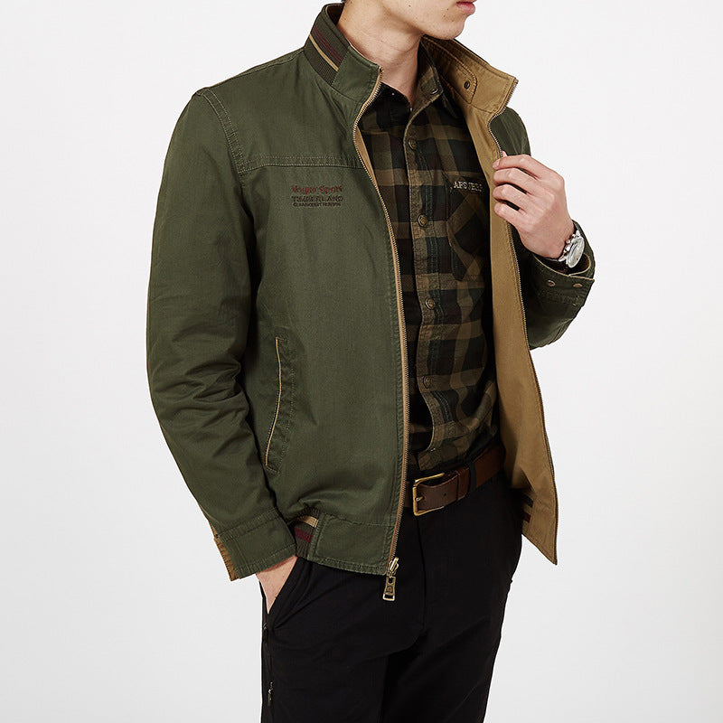 Herren Übergangs-Fieldjacke aus gewachstem Canvas mit Stehkragen und verdecktem Reißverschluss Echoarchiv