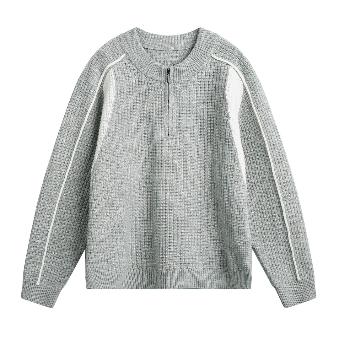 Herren Grobgestrickter Waffel-Strickpullover mit Halbzip und Kontrastpasse Echo Archiv