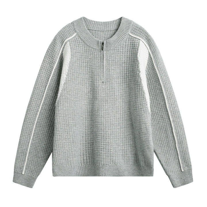 Herren Grobgestrickter Waffel-Strickpullover mit Halbzip und Kontrastpasse Echo Archiv