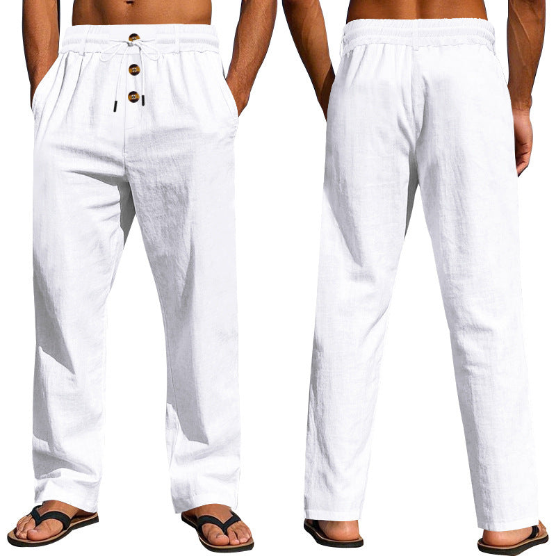 Herren bequeme und luftige Leinenhose mit elastischem Bund und praktischen Taschen Echoarchiv