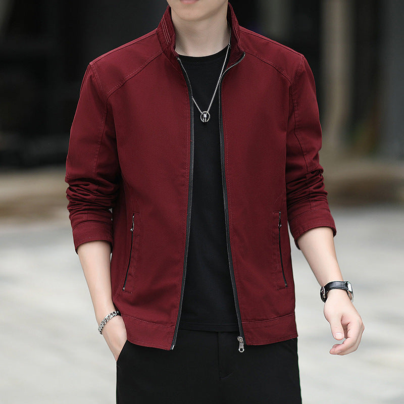 Herren Minimalistische Utility-Übergangsjacke aus Baumwoll-Canvas mit Stehkragen und Reißverschlusstaschen Echoarchiv