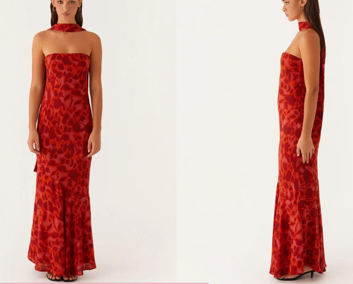 Damen Elegantes Langarm Abendkleid im Blumendesign Echoarchiv