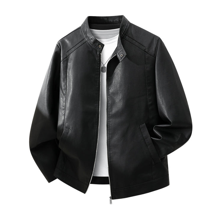 Herren Schlichte Kunstleder-Cityjacke mit Stehkragen, Zweiwege-Reißverschluss & Eingrifftaschen Echoarchiv