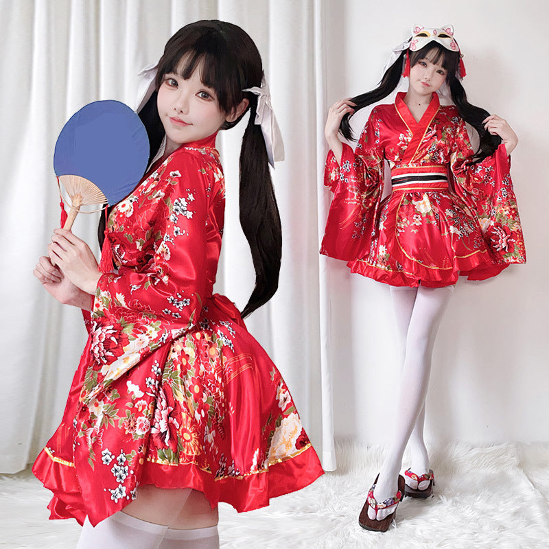 Damen Kimono-Kleid mit eleganter Schärpe und weitem Ärmel Echo Archiv