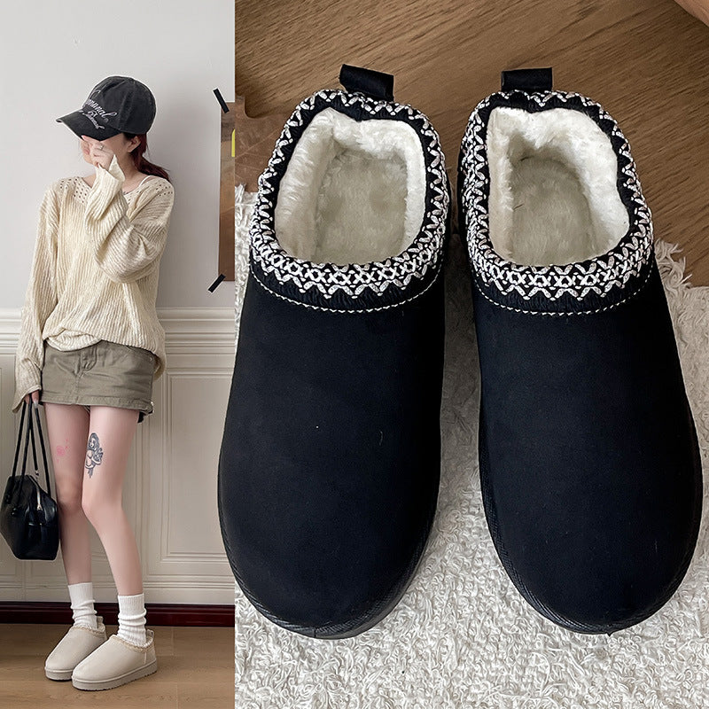 Damen Gefütterte Schlupf‑Hausschuhe im Bootie‑Stil mit Kunstfellfutter und dekorativer Zierborte Echo Archiv