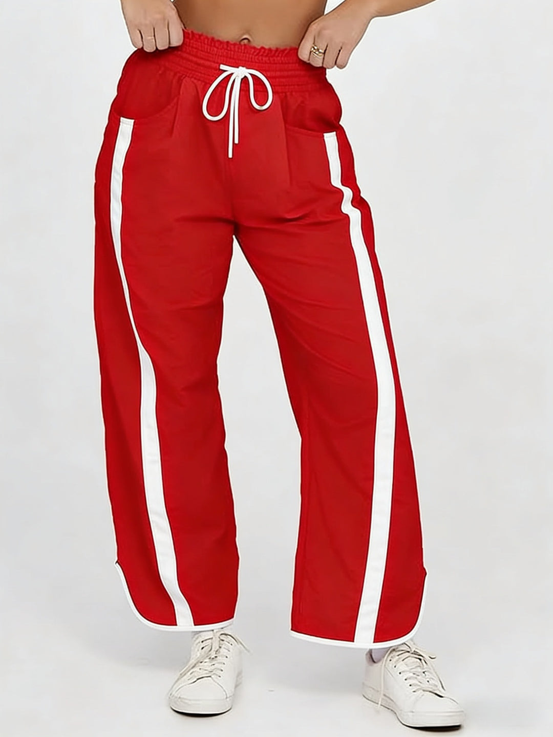 Damen relaxte Trackpants mit seitlichem Kontraststreifen, elastischem Smokbund und Eingrifftaschen – Avélisse