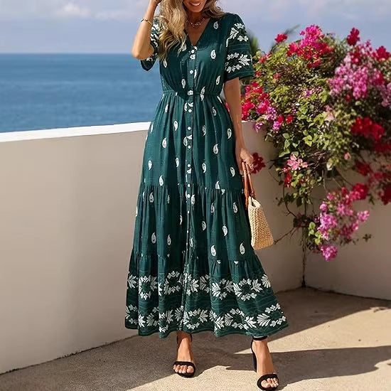 Damen Boho Maxikleid mit floralen Prints und Taillengürtel Echo Archiv